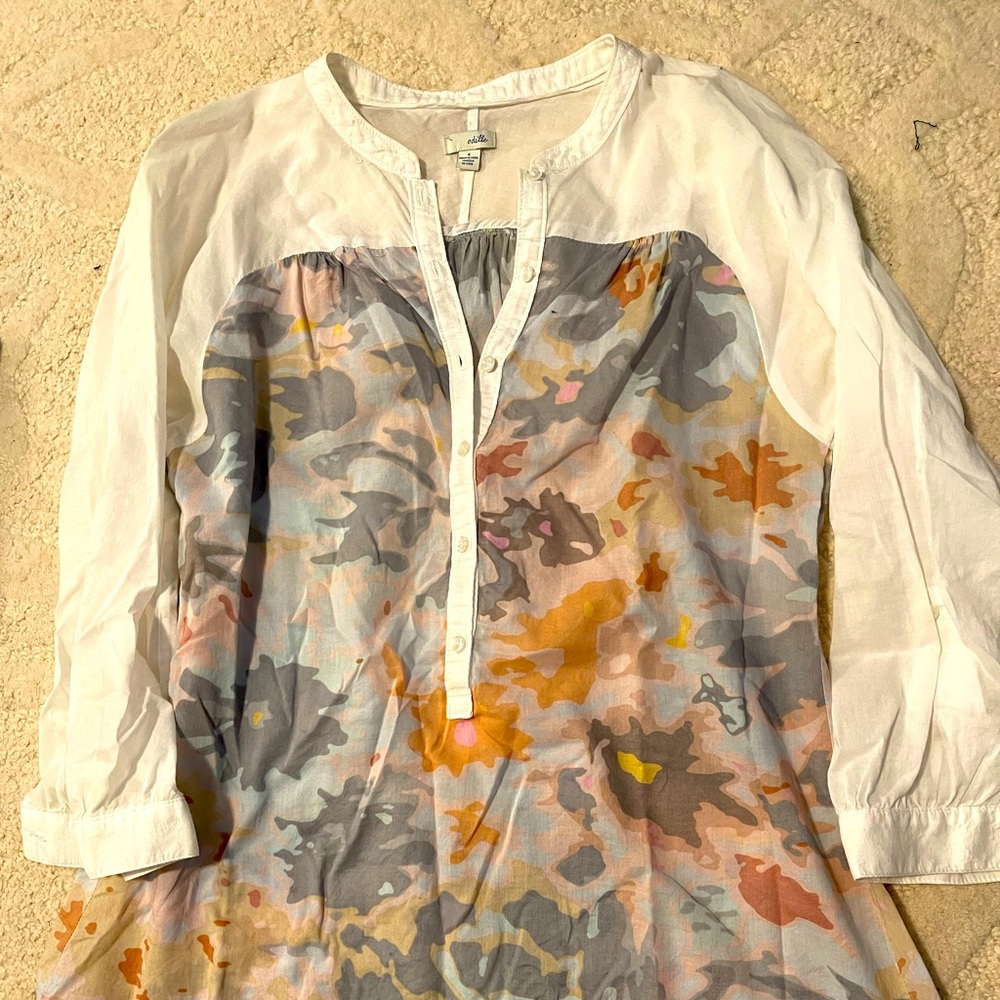 Anthropologie White Buttoned Mandarin Collar Tunic